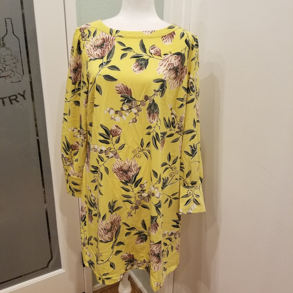 Loft Yellow Sheath Dress with Florals NWT